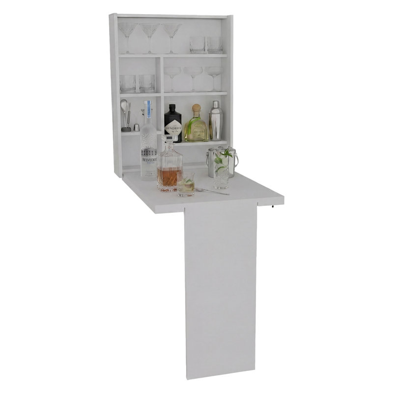 Table murale pliante avec 7 tablettes de rangement Dalton, Blanc