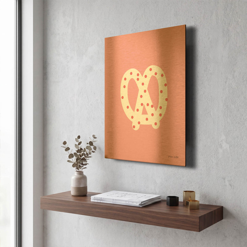 « Pretzel » d'Ann Kelle, tableau mural en métal doré, 30,5 x 40,5 cm, 12 po x 16 po