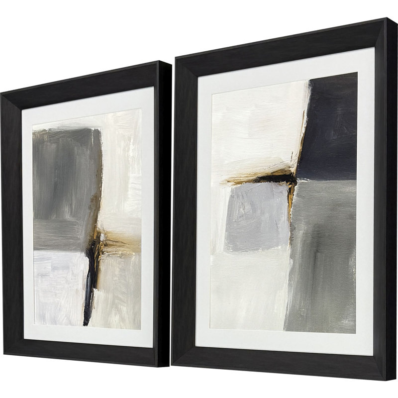Segmented Neutrality Abstract Canvas Art in Dark Wood Frame