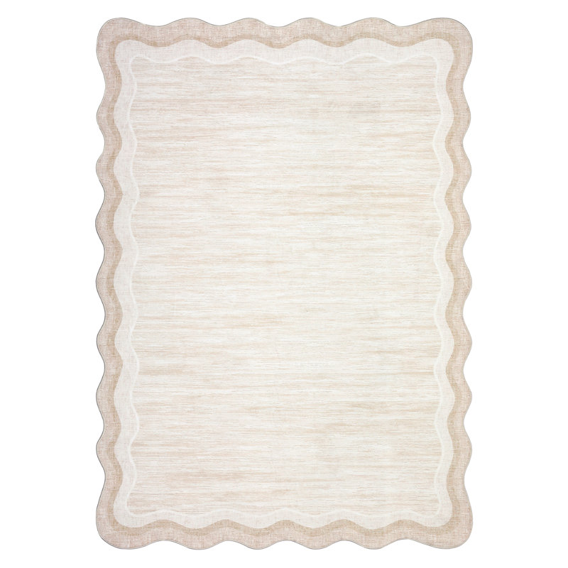 Bordered Design Machine Washable Rug with Rubber Backing for Living Room Modern Non-Slip Dining Room Rug Easy-Cleaning Floor Carpet for Bedroom