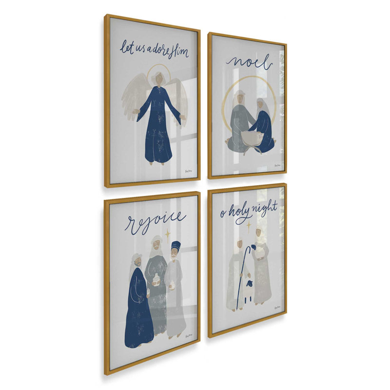 Ensemble de 4 reproductions d'art Bethlehem's Glow, Or poli, 14 po x 11 po