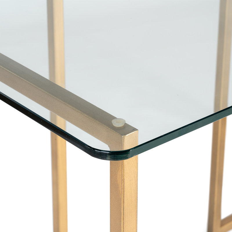 Eddo Glass Top Metal Base Writing Desk, Gold, 75cm H x 140cm W x 85cm D