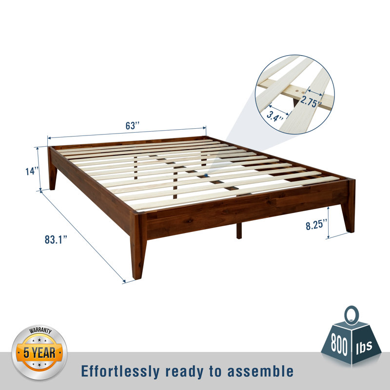 Solid Wood Platform Bed, Chocolate, Queen