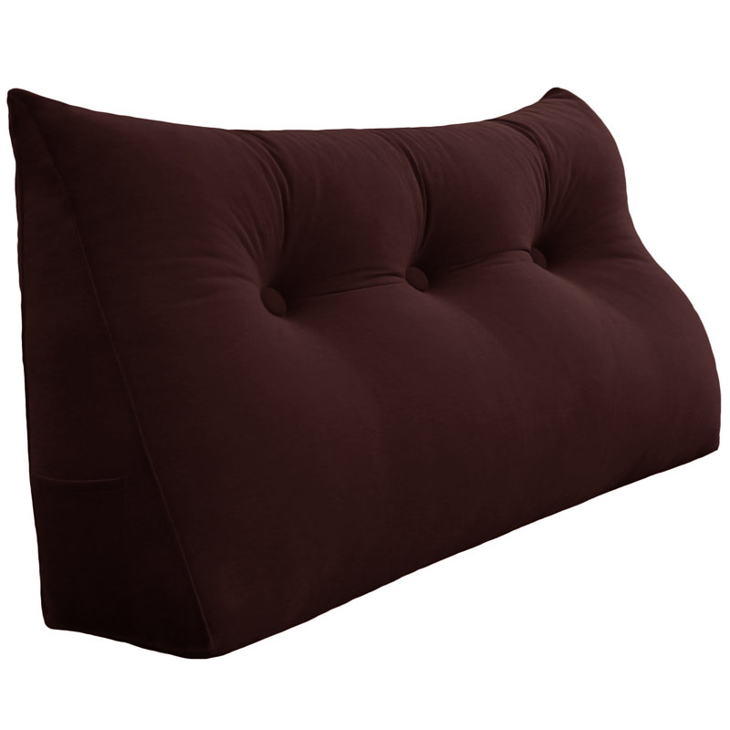 Sit-up Back Comfort Velvet Headboard Wedge Reading Pillow Triangular Backrest Back Support Compression, Twin, Cocoa Hazelnut