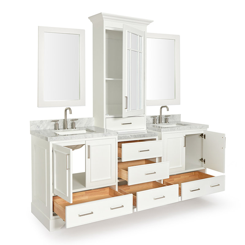 Ensemble de meuble-lavabo double 85 po avec miroir Abshire, Blanc