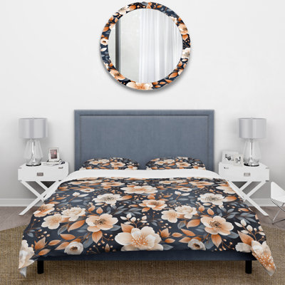 Ensemble de housse de couette à motif floral rétro pêche nostalgie