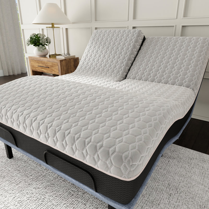 Matelas très grand divisé à plateau divisé, 12 po, cuivre, tissu rafraîchissant, couche de confort de 3 po, ressorts ensachés, support à haute densité, mousse à mémoire de forme noire et grise, système de ressorts, base de 2 po
