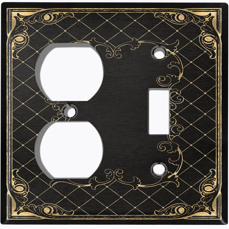 French Victorian Frame Black 2 Patterned 2 - Gang Combination Plate Standard Combination Wall Plate