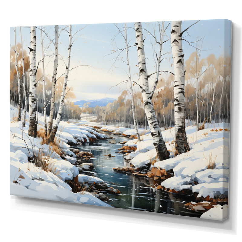 Birch Woods Winter Whispers I - impression sur toile de bouleau, H 16 po x l 32 po x P 1 po, Toile tendue