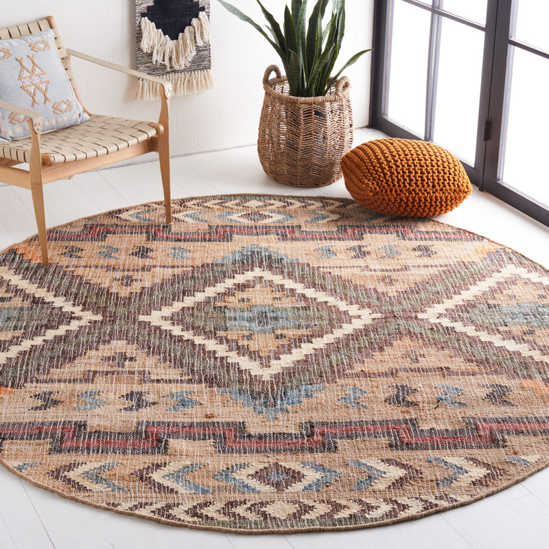 Glynda Southwestern Handmade Flatweave Jute Tan Area Rug, Round 5'