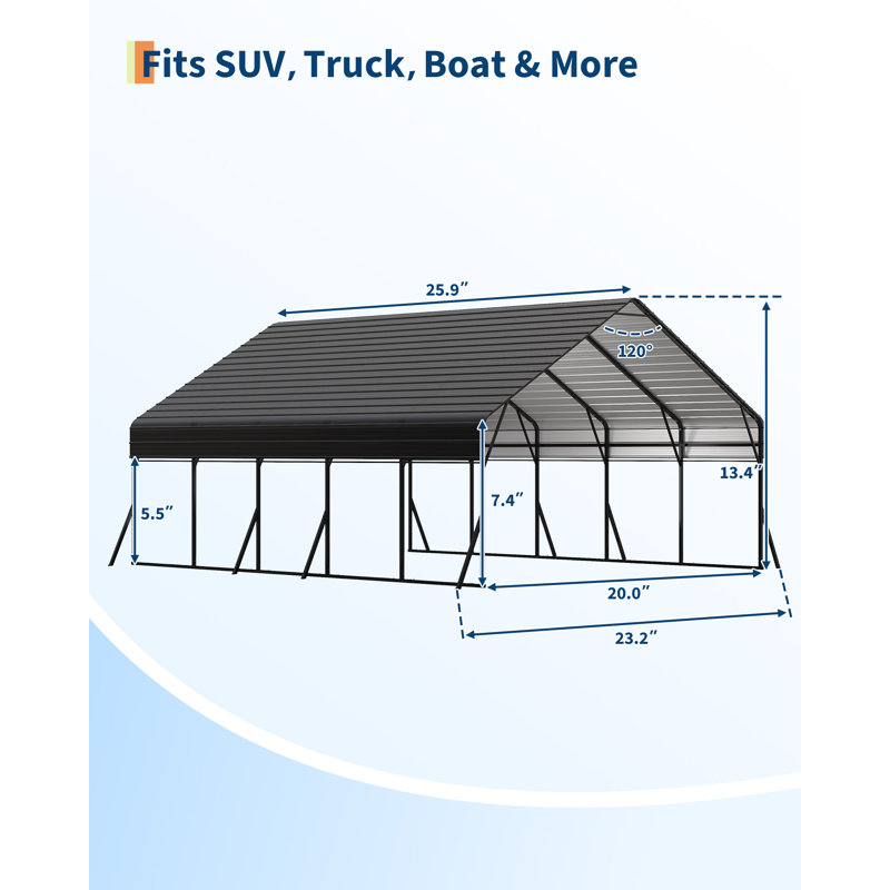 20x25 FT Heavy Duty Metal Carport Kit with Reinforced Frame & Anchor Bolts, for RV, Truck, Boat, Tractor Shelter, 100MPH Wind/35PSF Snow Rating