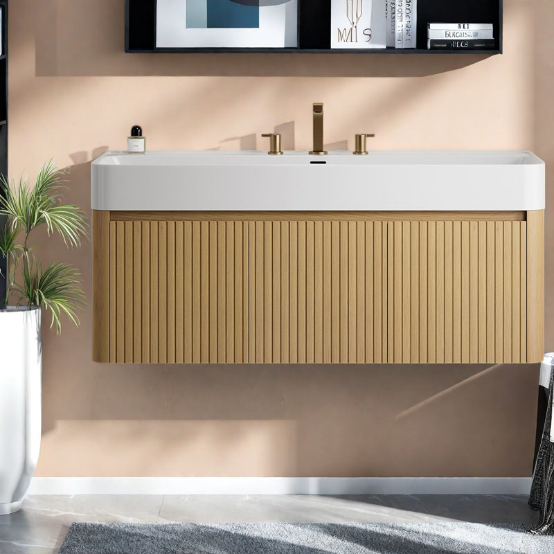 Meubles-lavabos modernes (incluant le meuble et le lavabo), salle de bain suspendue de 122 cm (48 pouces) en bois imitation bois