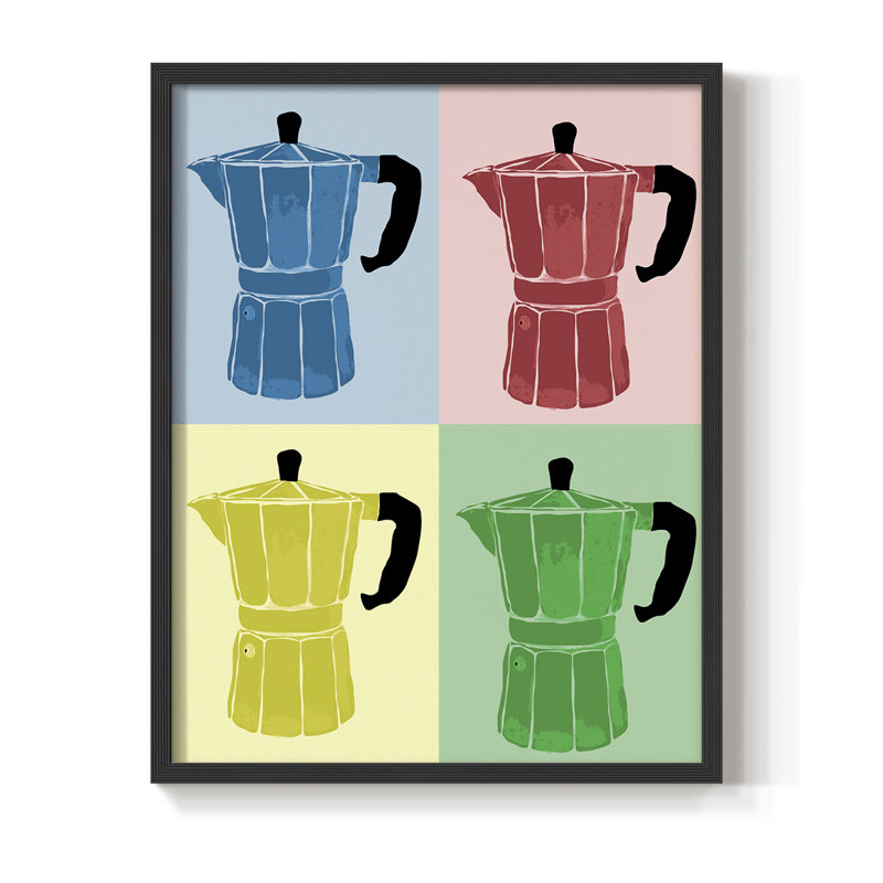 Moka Pot Colorblock Framed Print - Solid Wood, 30" H x 24" W, Black