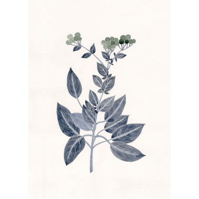 Vintage Botanical Blue and Green Stems with Berries - Painting Print
