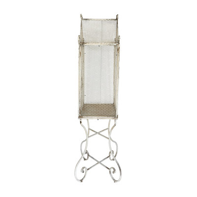 27.5x15x67" Distressed White Iron Greenhouse With Ornate Scrollwork Base