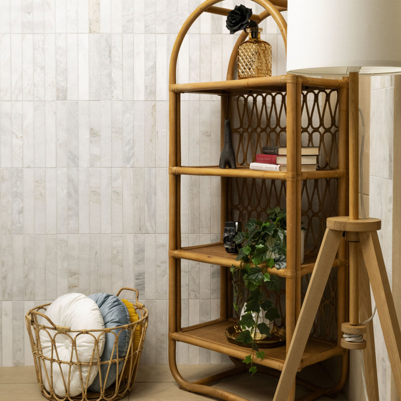 Castella de Blanc 2 in. x 12 in. Honed Marble Mosaic Floor and Wall Tile