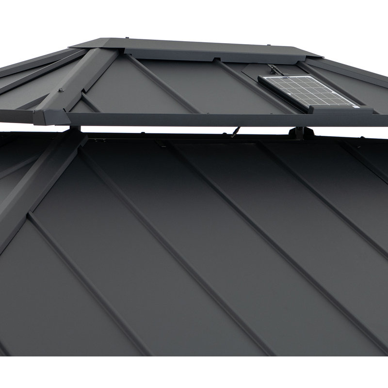 Black Aluminum and Steel 10x12 ft. Hardtop Gazebo with Solar Panel