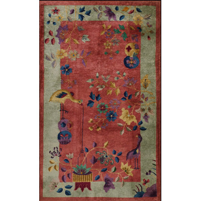 Wool Knotted Chinese 1920s Antique - Art Deco Rectangle Small Scatter Size Rug
