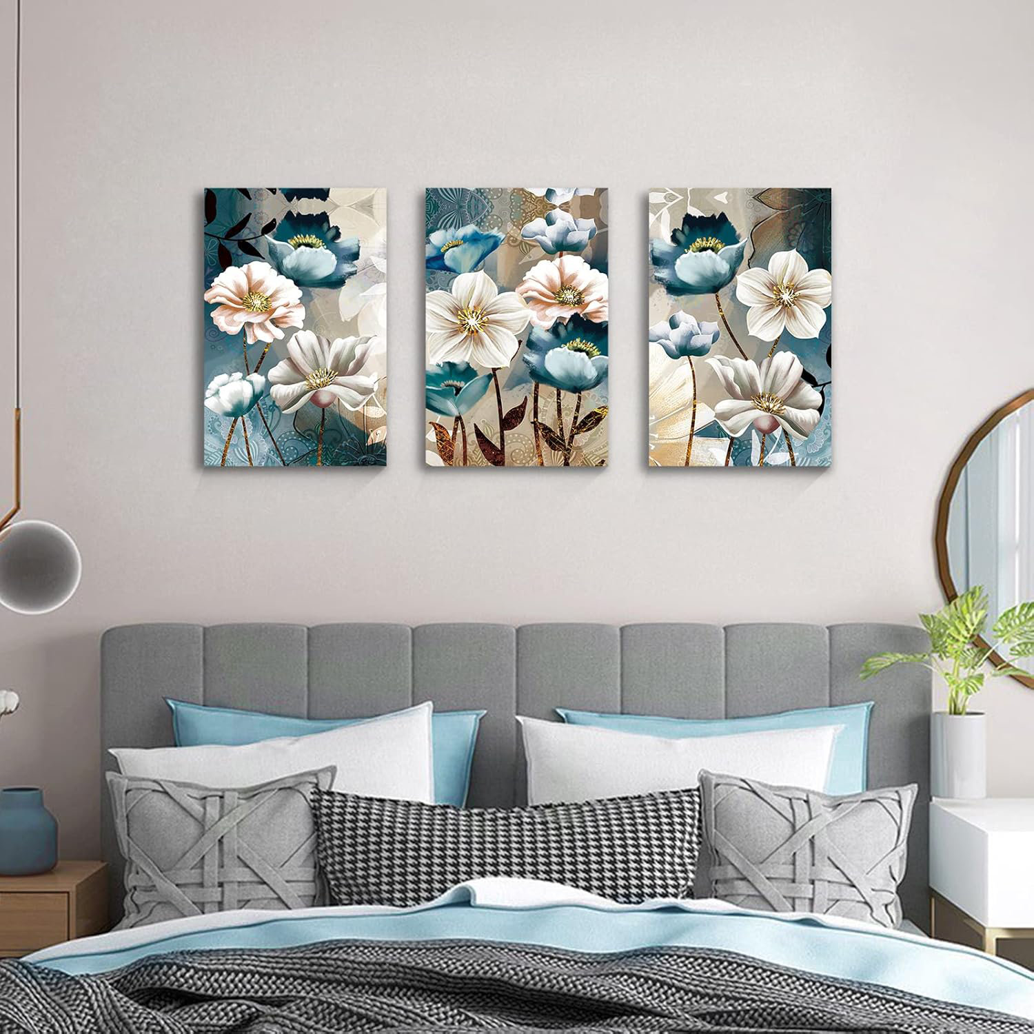 Lark Manor™ 3 Piece Lotus Flower Canvas Wall Art For Living Room White ...