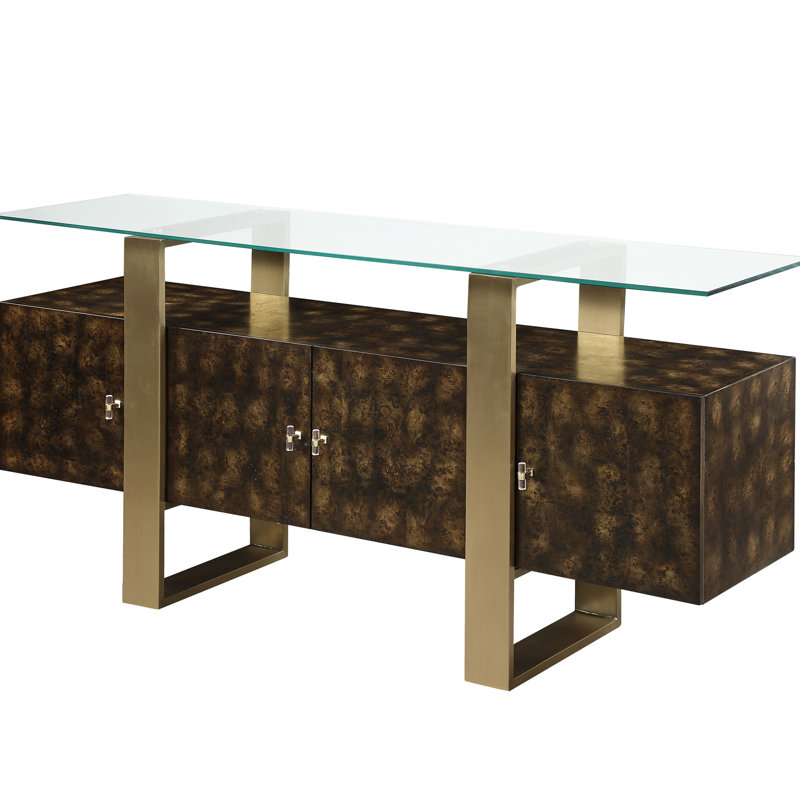 Console de rangement avec pieds en métal et intérieur spacieux à 2 tiroirs et 4 portes brunes