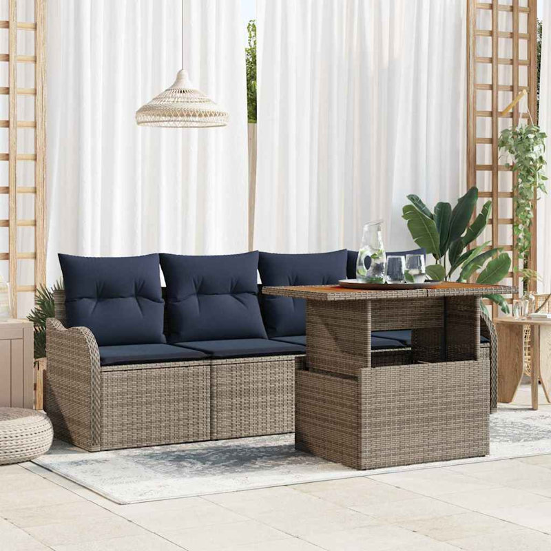  Ensemble de canapé de jardin avec coussin manuel 5 pièces gris et bleu marine, Coussin bleu marine / structure grise