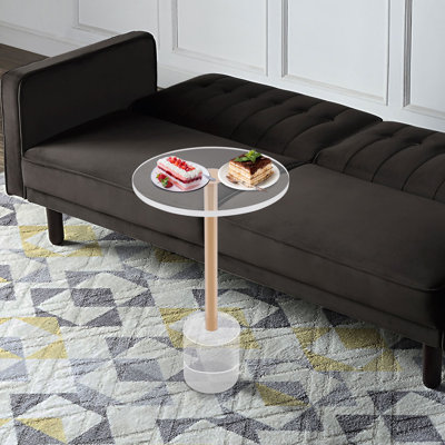 Table d'appoint 13,77 po x 23 po en acrylique transparent au design minimaliste moderne avec base en fer pour le café, les magazines ou le bureau