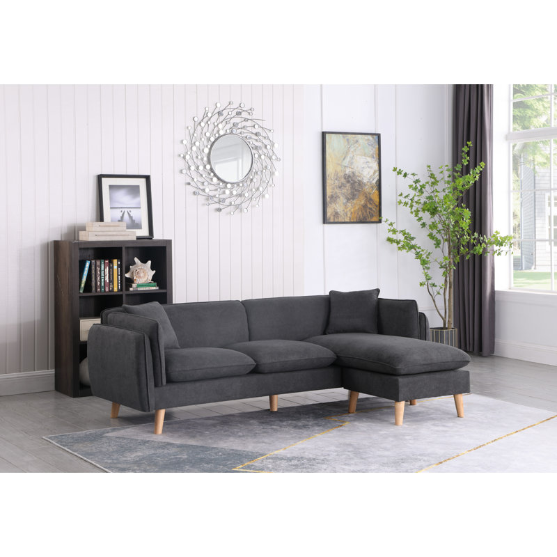 Audres Upholstered L-Shaped Sectional Reversible, Dark Gray Polyester