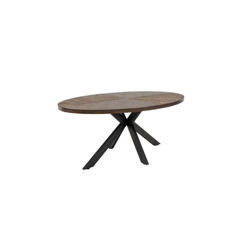 Oak Oval Metal Base Dining Table