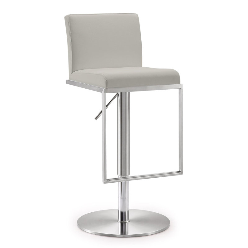 Tabouret en cuir végétalien Lowther Amalfi Performance, Gris clair, Argent argent, Gris