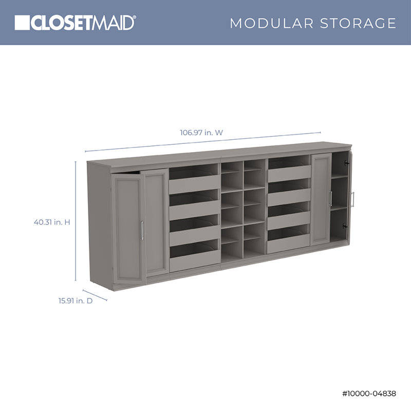 Système de rangement modulaire en bois à 18 tablettes l 106,97 po, Gris