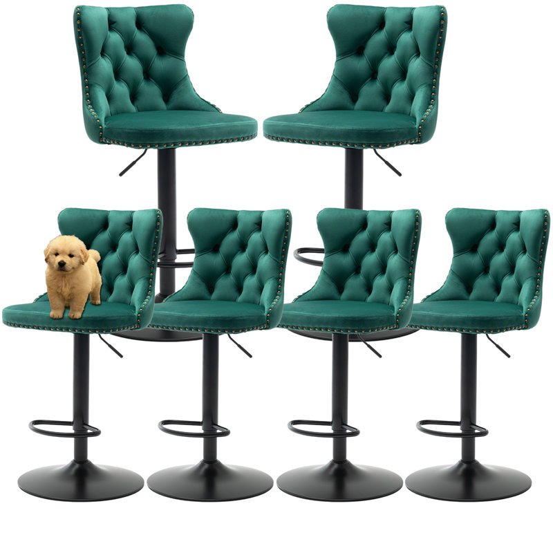 Ensemble de 6 tabourets de bar modernes en velours pivotant à hauteur ajustable, Vert