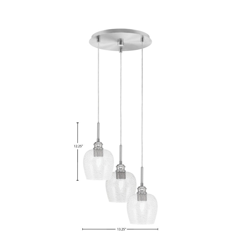 Edge 3 Light Cluster Pendalier Shown With 6" Bubble Glass, Brushed Nickel, Smoke