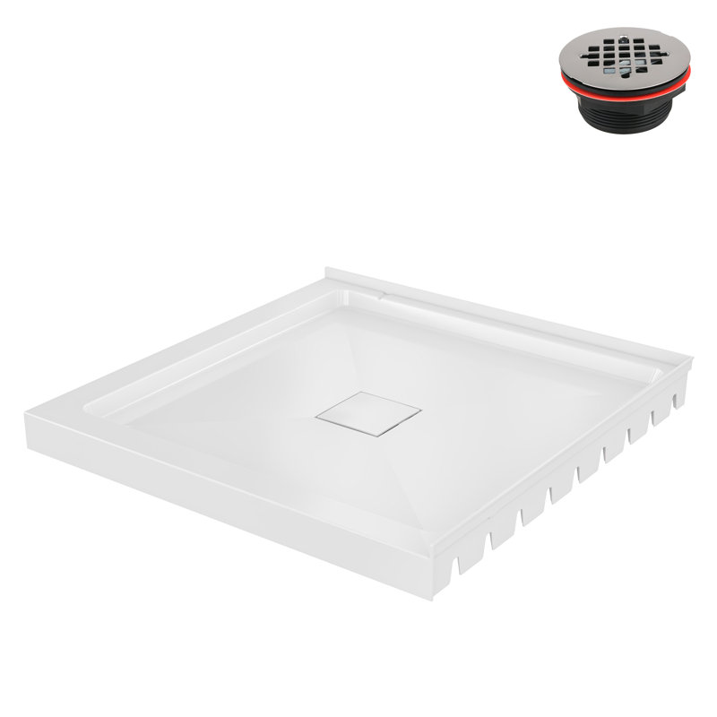 Streamline 36 in. x 36 in. Corner PP Shower Base in Glossy White With Center Drain, Drain Included