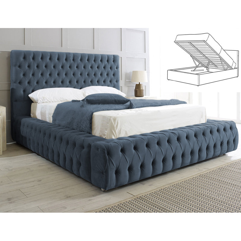 Elite Elegance Ambassador Ottoman Storage Bed - Premium Upholstered Velvet Bed Frame with Tall Headboard, Super King (6')