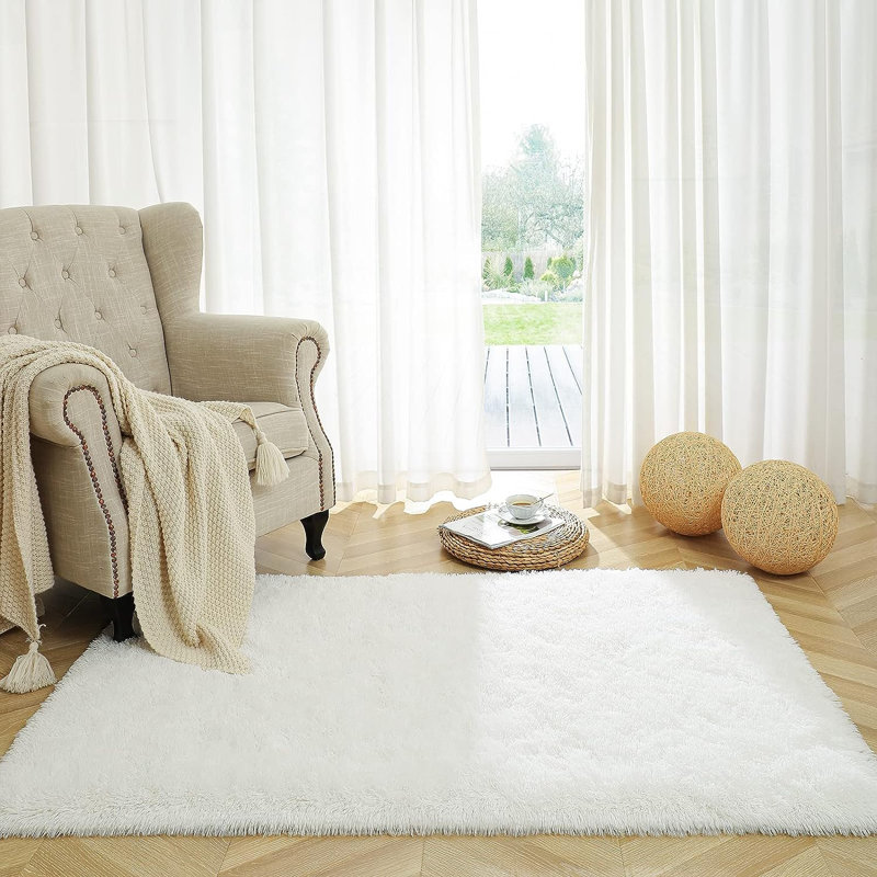 Tapis à poil long Shahen, Rectangle 2 pi 11 po x 5 pi, Crème