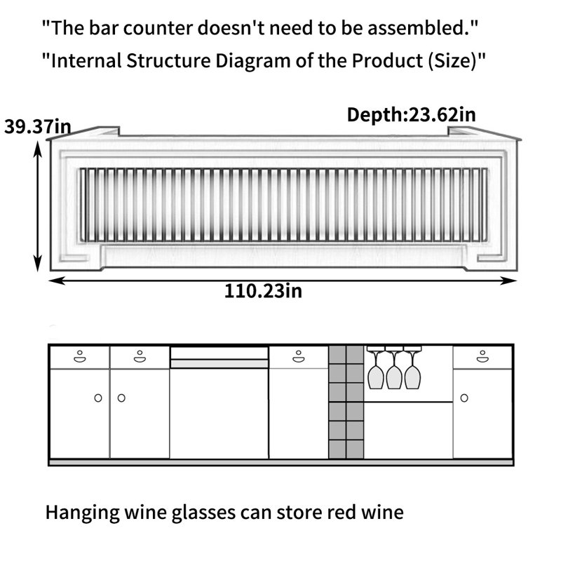 Bar Counter with Wine Storage & Cabinet, Reception Bar Table for Home & Commercial Use, Burlywood