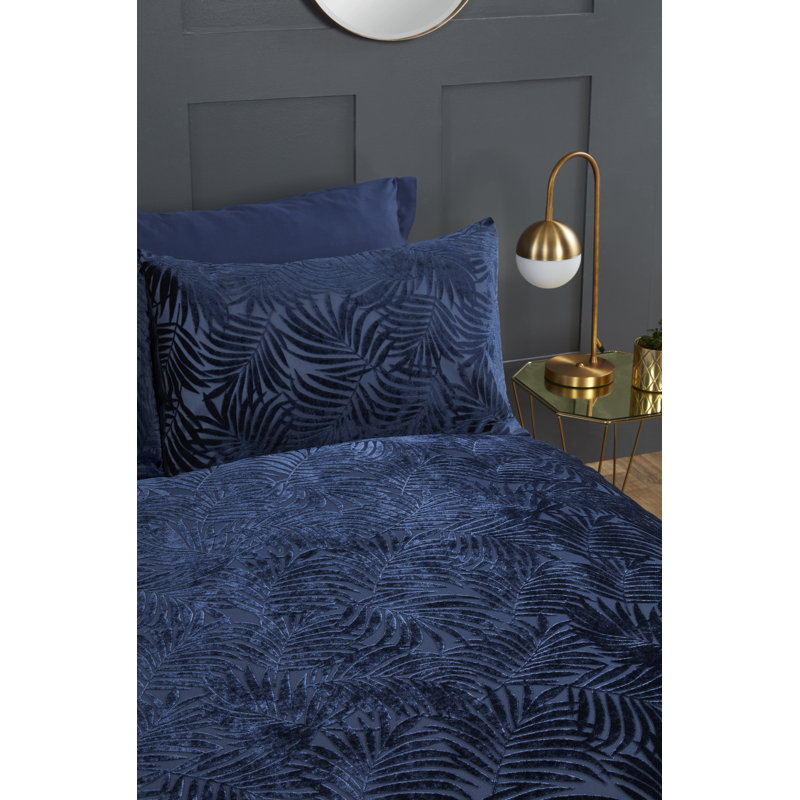 Colasanto Velvet Floral Duvet Cover with Pillowcases, Super King, Navy