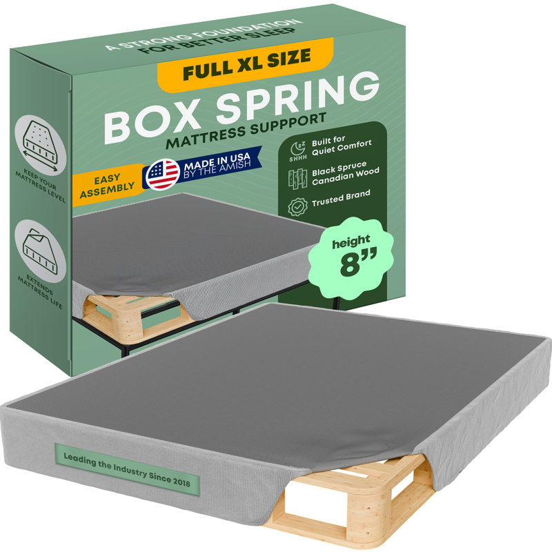Wooden Box Spring / foundation for Mattress Support, Easy to Assemble, Full XL, Standard Profile (7.75")