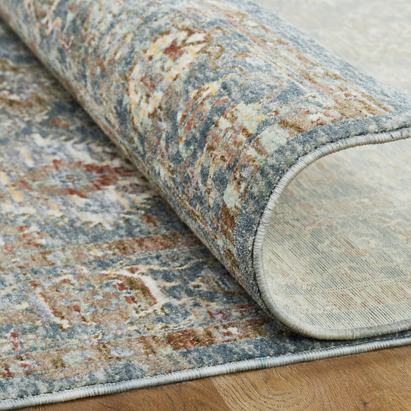 Narooma Steel Blue Multi Medallion Area Rug, Blue/Red, Rectangle 9'6" x 13'