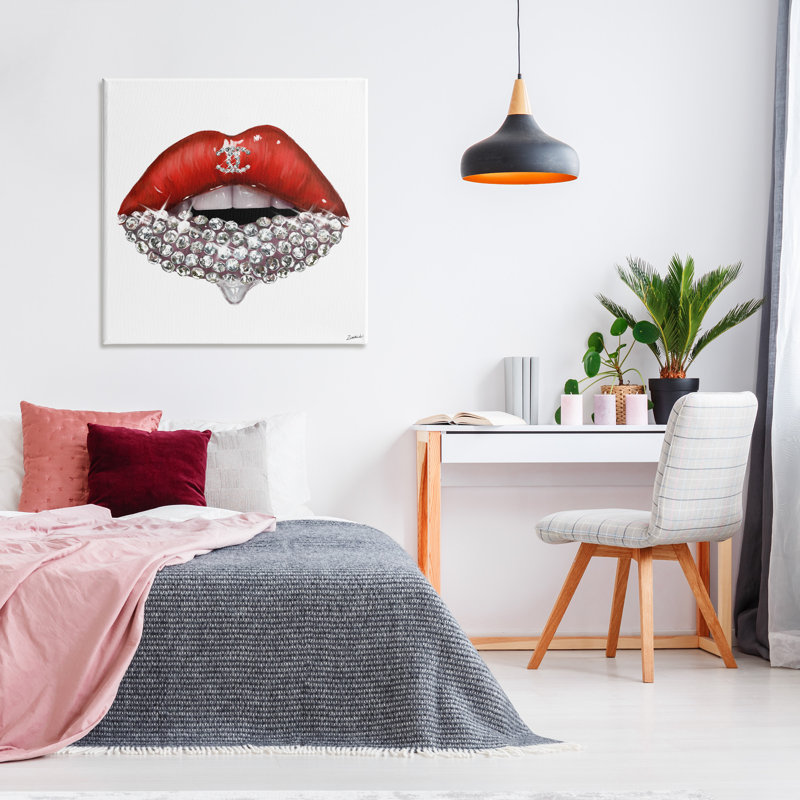 «Chic Red Lip Portrait» par Pierre Ziwei Li - reproduction d'art graphique, H 36 po x l 36 po