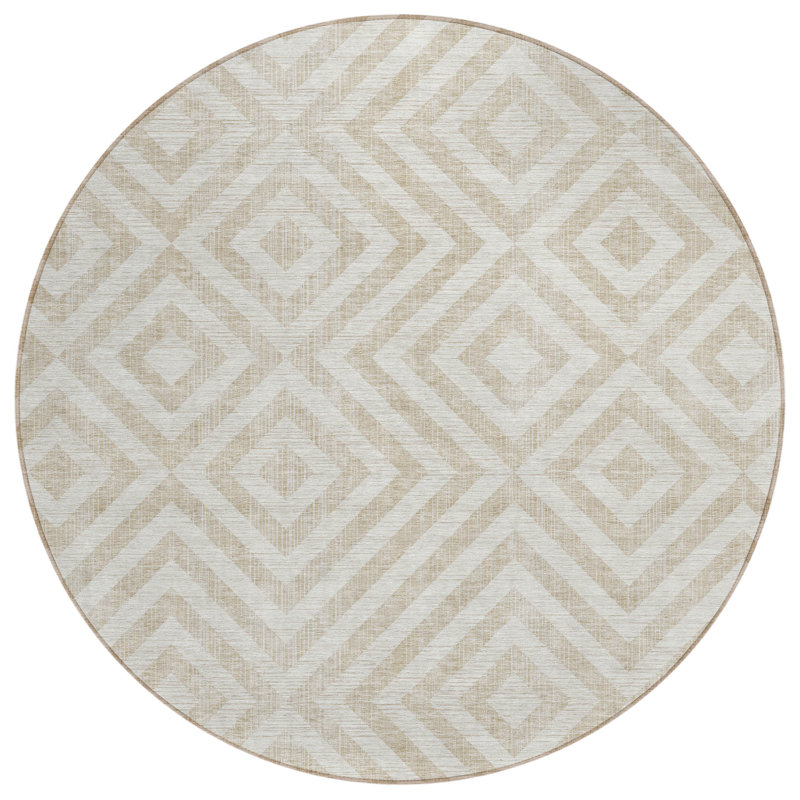 Washable Geometric Indoor / Outdoor Rug, Round 8'
