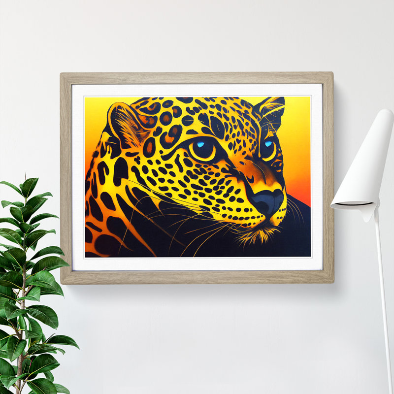 Illuminated Leopard - Single Picture Frame Print, 25cm H x 34cm W x 2cm D, Oak