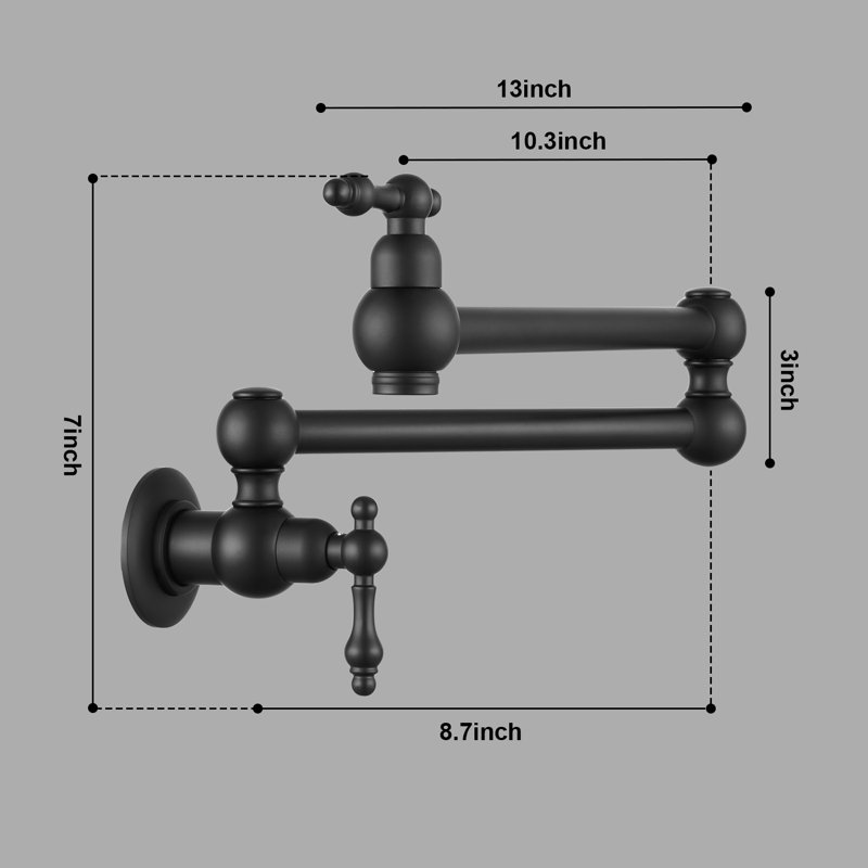 Wall Mounted Pot Filler Folding Kitchen Faucet Retractable Double Joint Swing Arm, Matte Black
