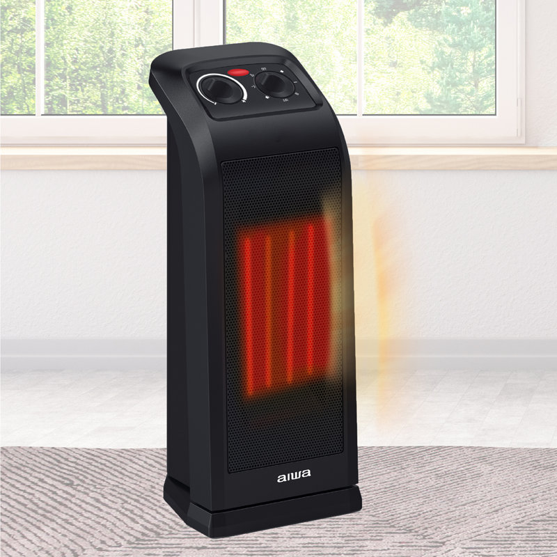 18in Tower Space Heater, Oscillating, Overheat Protection, Tip Over Auto Switch, Black