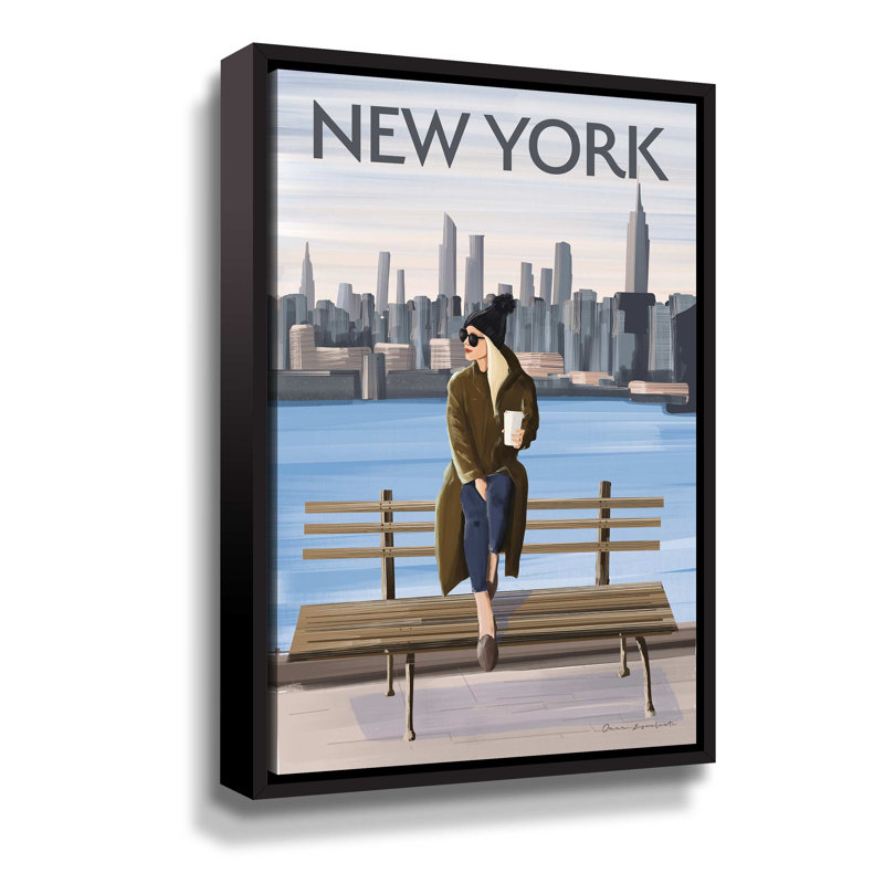 «Girl In New York II», peinture sur toile, Cadre noir, H 12 po x l 8 po x P 2 po