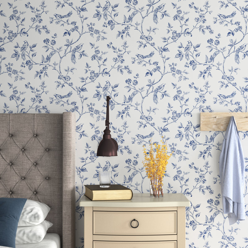 Krantz Ray Bird Trail 33' L x 20.5" W Smooth Wallpaper Roll, Navy