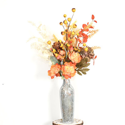 36" Artificial Autumn Peony Berry Floral Bouquet for Vase Filler Home Wedding Party Decoration Dining Table Centerpiece, Fall Harvest Faux Flower Arrangement