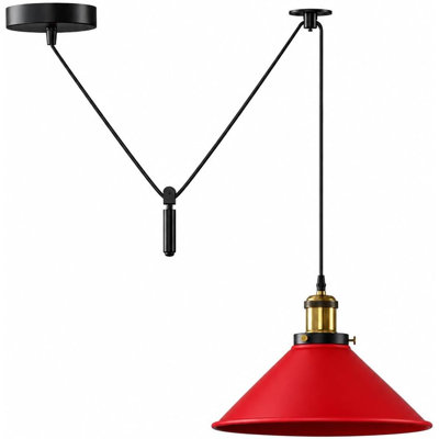 Luminaire suspendu industriel, abat-jour conique en métal 8,66 po, cordon réglable de 78,74 po, lampe de plafond E26 avec poids de poulie et crochet pour îlot de cuisine, salle à manger, chambre à coucher, café
