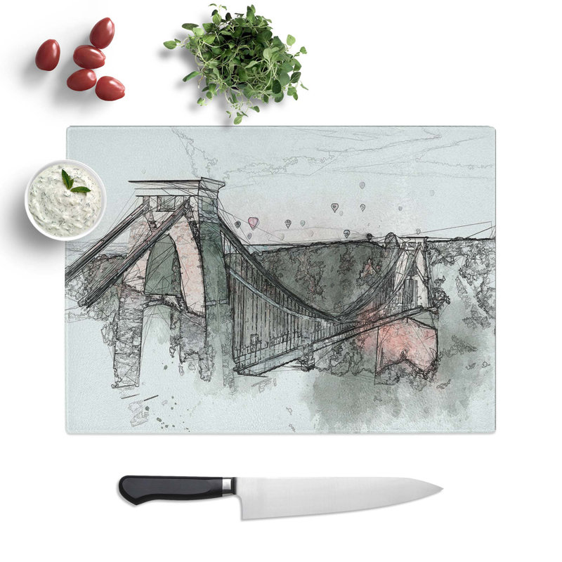 Tempered Glass Clifton Suspension Bridge in Bristol Chopping Board, 28.5 cm W x 20 cm L