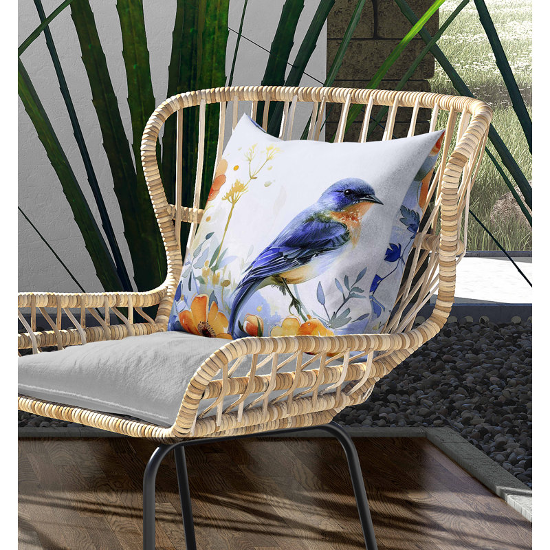 Coussin intérieur / extérieur Tranquil Thicket, Carré 20 po, Bleu / Orange